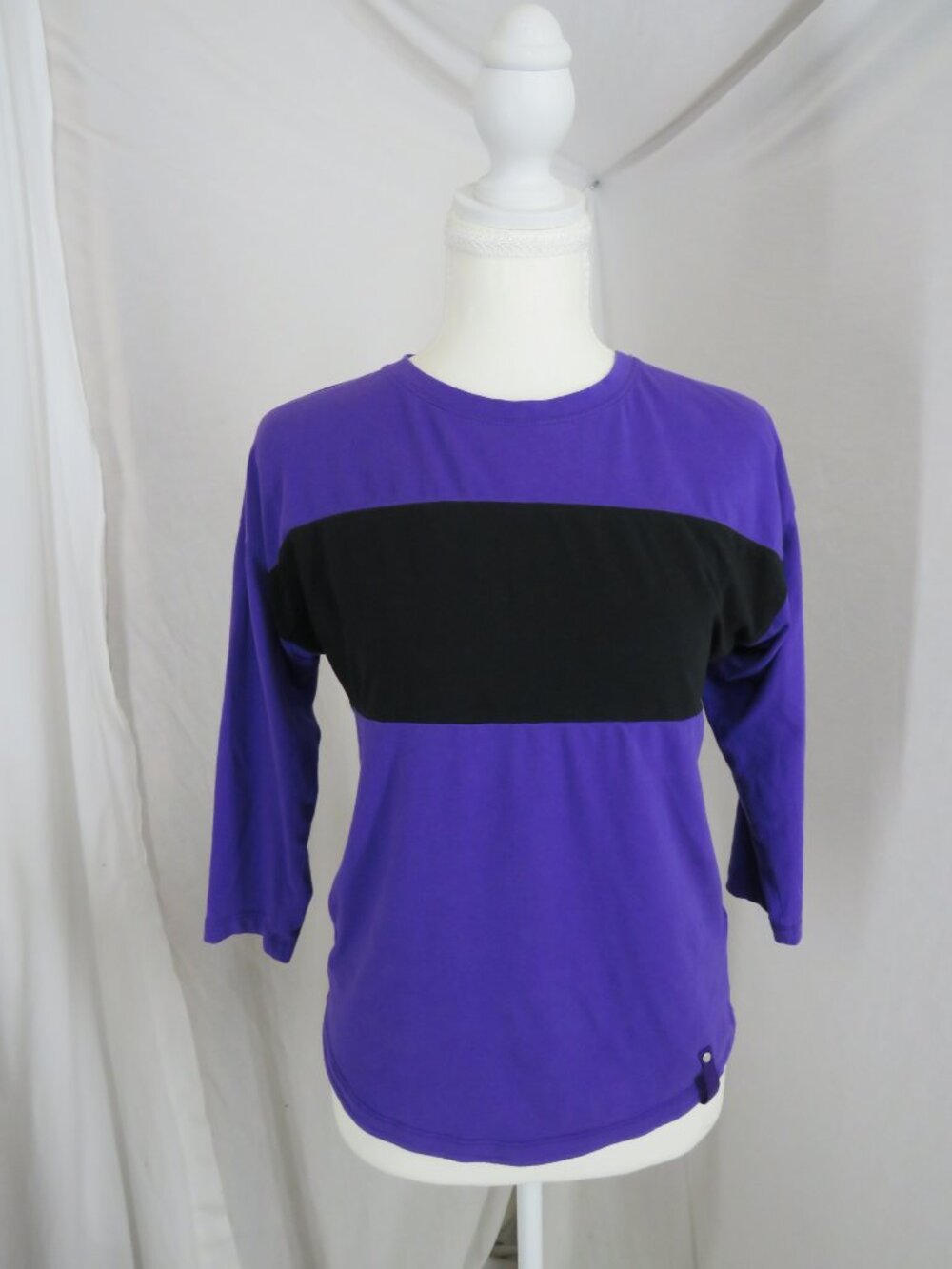 Ralph Lauren Lauren Active Purple Black Color Block Long Sleeve Top XS Stretch